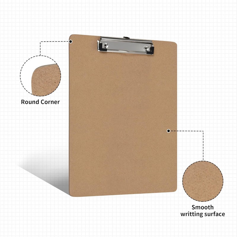 Uzant Clipboards 10 Pack Letter & A4 Size, 9" x 12.5" & 8.5" x 11" Wooden Hardboard Clipboards with Low Profile Clip, Hanging Loop for Office, Home & Classroom - Image 3